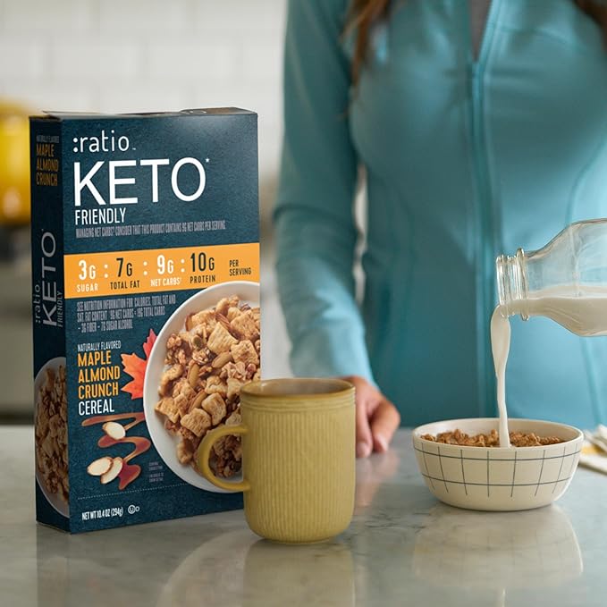 Ratio Trio Maple Almond Crunch Cereal, 10g Protein, Keto Friendly, 10.4 oz (Pack of 4)