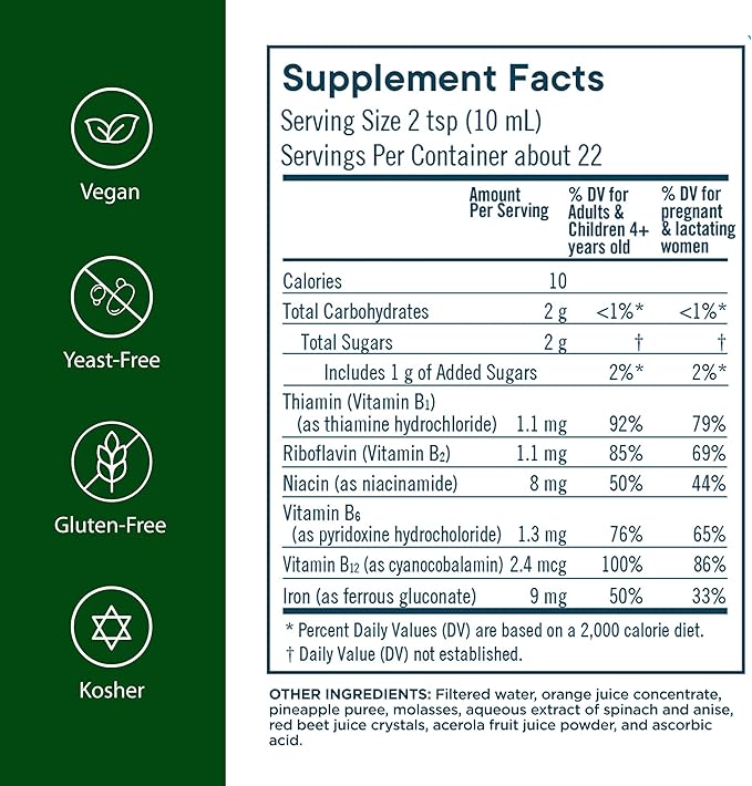 Flora Iron with B-Vitamin Complex - Helps Maintain Healthy Iron Levels - Non-Constipating, Highly Absorbable - Vitamin-B & Liquid Iron - Vegan Supplement - Yeast & Gluten Free, 7.7-oz. Glass Bottle