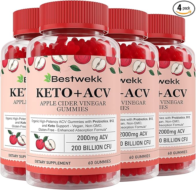 Apple Cider Vinegar Gummies, Max Strength 2000mg ACV Gummy with Probiotics, B12 and Keto Support, For Digestion, Metabolism, Detox, Gut & Immune Health, Gelatin-Free, Non-GMO, 240 keto acv gummies