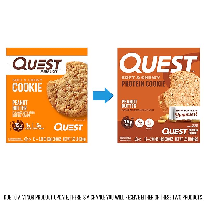 Quest Nutrition Peanut Butter Protein Cookie, 15g Protein, 1g Sugar, 5g Net Carbs, Keto Friendly, High Protein, Low Carb, 12 Count