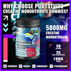 NSF Certified Creatine Gummy 5g - Creatine Monohydrate Gummies – Pre-Workout Energy & Muscle Growth Support for Men & Women | Blueberry Raspberry Electrolyte Gummies (135 Count)