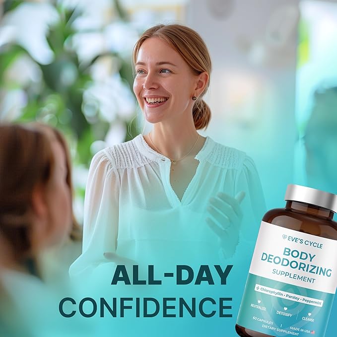 Body Deodorizing Supplement – Natural Internal Deodorant Chlorophyll Capsules with Parsley & Peppermint – 60 Vegan 500mg+ Pills – Bad Breath Treatment for Adults & Cleanse Support, Made in USA
