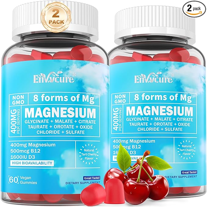 Magnesium Complex Gummies 400mg | as 8 Forms of Magnesium Glycinate, Malate, Citrate, Taurate, Oxide & More | w/Ashwagandha Extract, D3 & B12 Supports for Calm, Zzz, Mood, Muscle Cramp - Vegan 120Cts