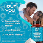 Love You Collagen Complex – Types I, II, III, V & X – Hair, Skin, Nails, Joints & Gut Support – Hydrolyzed Bovine Collagen Peptides – Grass-Fed, Non-GMO, 120 Capsules, USA Made