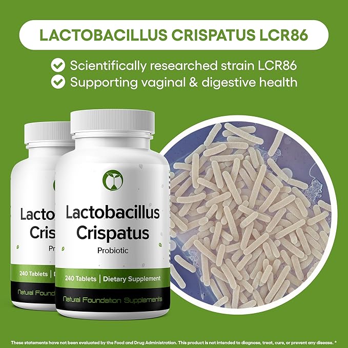 Natural Foundation Supplements Lactobacillus Crispatus Probiotic Supplement 240 Tablets 3 Billion CFU Probiotics for Women Supports Vaginal Digestive & Gut Health (240, Lactobacillus Crispatus)