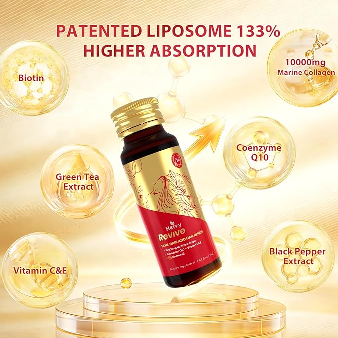 Heivy Marine Liquid Collagen for Women 10000mg, 133% Higher Absorption, CoQ10 Biotin Vitamins, USA GMP, 3rd Party Tested, Non-GMO Gluten Free, 50mL 10 Bottles