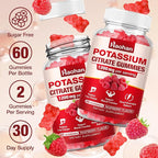 Potassium Citrate 1200mg Gummies - Chewable Supplement to Support Muscle Health & Relieve Leg Cramps for Men & Women. Vegan, Gluten-Free, Sugar-Free, Raspberry Flavor, 120 Count