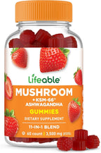 Lifeable Mushroom Gummies for Adults | 10 Mushroom Complex Blend with Ashwagandha KSM-66 | Vegan Kosher Non-GMO Mushroom Supplement Extract | Great Tasting Focus & Energy Support | 60 Gummies