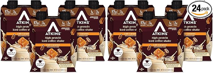 Atkins Café Caramel Iced Coffee Flavored Protein Shake, High Protein Shake, Low Glycemic, Carb and Low Sugar, Keto Friendly, Gluten Free (Pack of 24)