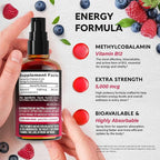 USDA Organic Vitamin B12 Sublingual Spray - 5000 mcg Liquid Vegan Methylcobalamin for Women & Men - Energy Boost, Focus & Mood, Brain Health Support - Maximize Absorption - 2 Month Supply, 2 fl oz