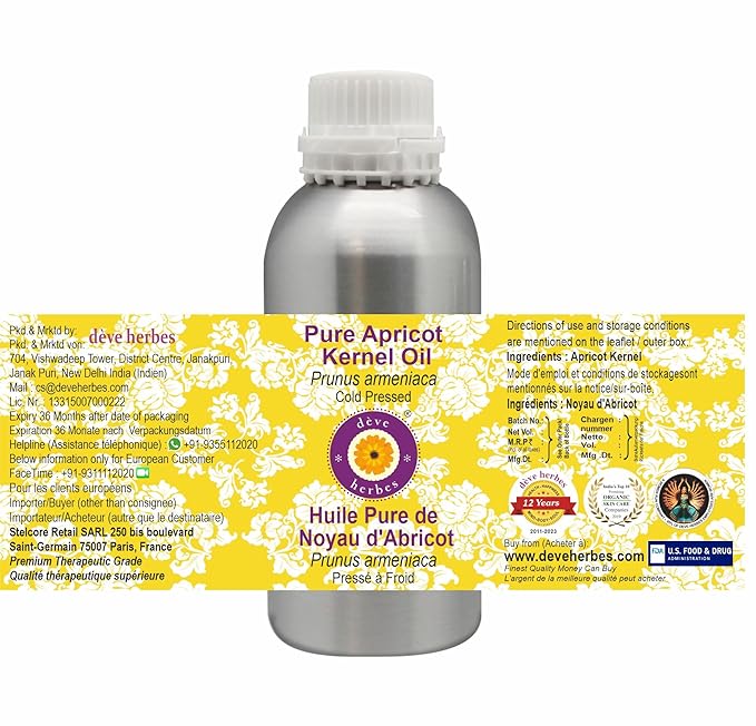 dève herbes Pure Apricot Kernel Oil (Prunus armeniaca) Cold Pressed 1250ml (42 oz)