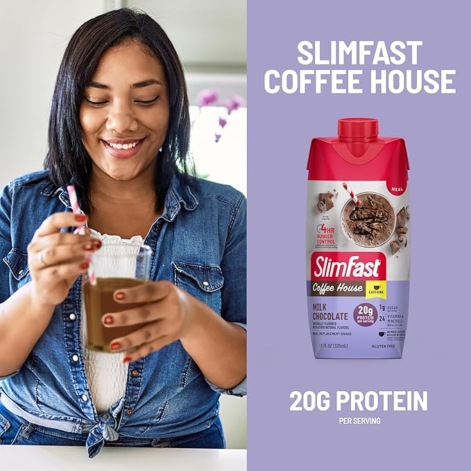 SlimFast Shake,NEW Milk Chocolate- 20g Protein,Meal Replacement Shake Ready to Drink,High-Protein with Low Carb and Low Sugar,24 Vitamins and Minerals,11 Fl Oz,(Pack of 24)