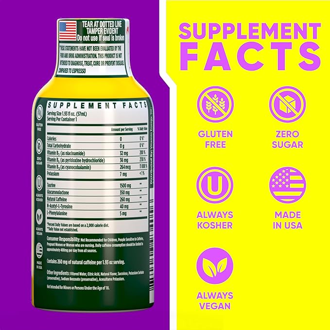 Vitamin Energy B12 11,000% Extra Strength Energy Shot Mango 48 Pack, 260mg Natural Caffeine, B12 & B6, Nootropic Focus, Vitality, Zero Sugar, Gluten-Free, Vegan, Kosher, 1.93 fl oz