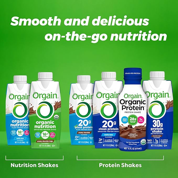 Orgain Organic Nutritional Vegan Protein Shake, Smooth Chocolate - 16g Plant Based Protein, Meal Replacement, 22 Vitamins & Minerals, Fruits & Vegetables, Gluten Free, Non-GMO, 11 Fl Oz (Pack of 24)