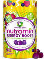 NUTRAMIN Energy Boost Vitamin Gummy - Skip The Coffee & Boost Your Energy, Caffeine-Free, Sugar-Free, Vegan, B12, Green Tea, Ashwagandha, Garcinia Cambogia, Raspberry Adaptogen - 90 ct