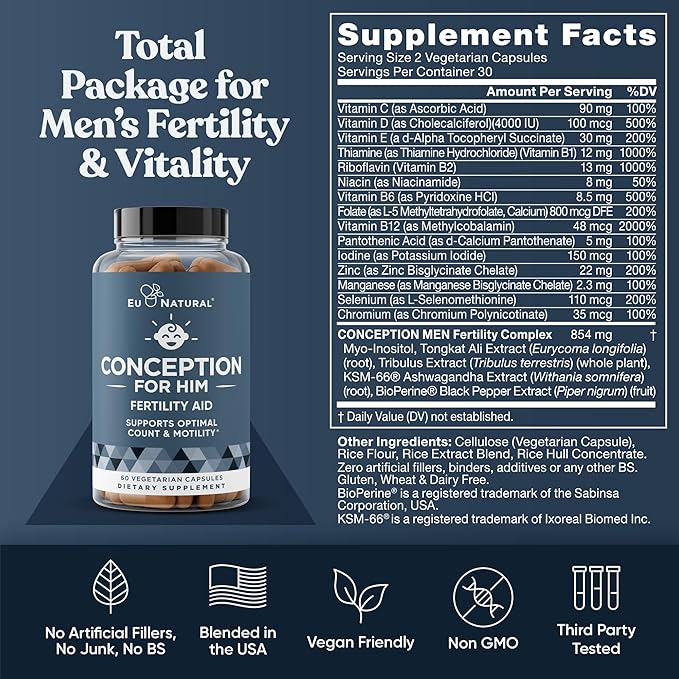 Conception for Her & Conception for Him Bundle - Fertility Supplements for Couples - Hormonal Balance, Cycle & Ovulation Support + Sperm Count, Motility & Strength - 120 Vegetarian Capsules