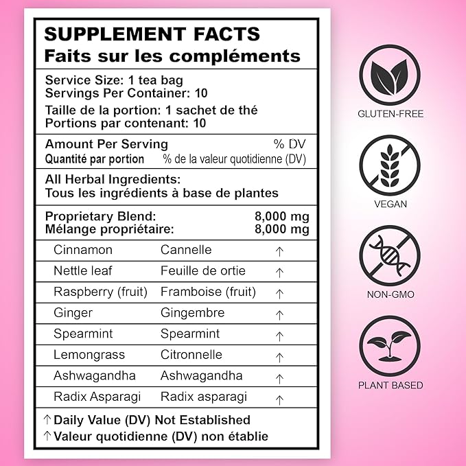 Laicuherb Organic PCOS Herbal Tea for Hormone & Menstrual Balance, PCOS Spearmint Tea Supports Women Fertility Health, Natural PCOS Tea with Nettle Leaf & Lemongrass, Pack of 5