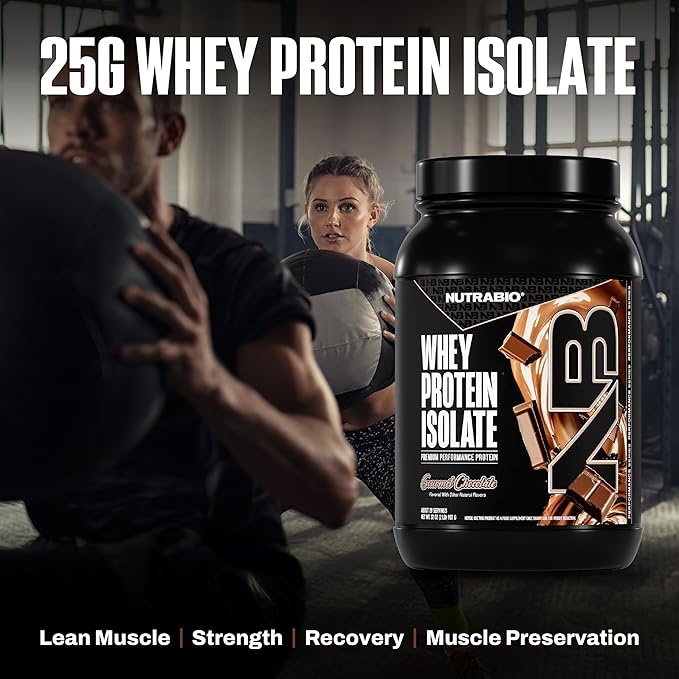 NutraBio 100% Whey Protein Isolate Protein Powder, 25g Protein with Complete Amino Acid Profile, Non-GMO, Soy & Gluten Free, Low Carb, Low Calorie Whey Protein Powder, Gourmet Chocolate, 2 Lbs