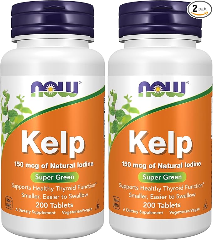 NOW Supplements, Kelp 150 mcg of Natural Iodine, Easier to Swallow Tablet, Super Green, 200 Tablets (Pack of 2)