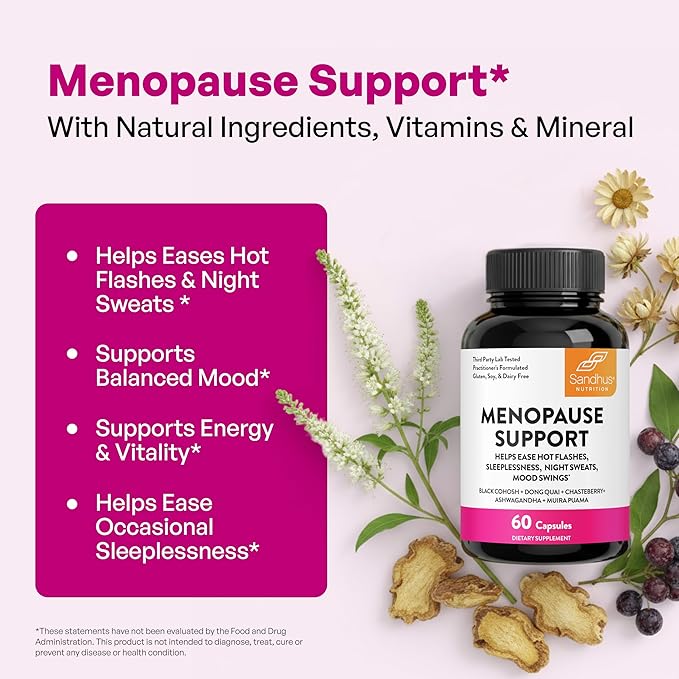 Complete Menopause Support Supplement For Women | With Ashwagandha, Black Cohosh, Dong Quai & Muira Puama | Helps Easing Hot Flashes Night Sweats Mood Swings Hormone Balance & Harmony | 180 Capsules