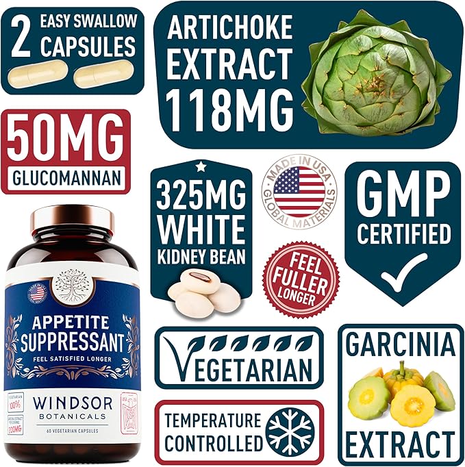 Appetite Suppressant for Weight Loss - Garcinia Cambogia, Glucomannan Appetite Control Supplements and Metabolism Booster for WeightLoss - Lose Weight Fast for Women and Men - 60 Veggie Diet Pills