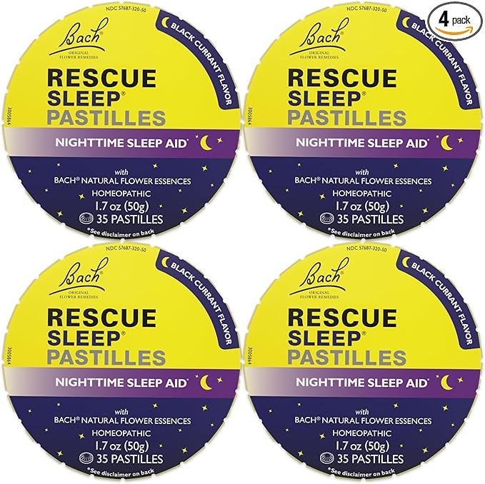 Bach RESCUE Sleep PASTILLES, Black Currant Flavor, No Melatonin Lozenges, Homeopathic, Flower Essences, 4 Pack