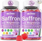 Saffron Supplements Gummies - 4 Months Supply - Saffron Extract 177mg 88.5mg, w/Magnesium Glycinate 400mg 200mg, Rhodiola Rosea, Rosemary, B6 B12 D3 for Calm, Nerve, Rest, Focus, Sugar-Free, 2 Pack