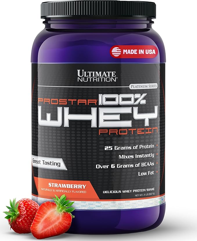 Ultimate Nutrition Prostar Whey Protein Powder Isolate, Strawberry - Low Carb, High Protein Powder Shake for Muscle Gain & Recovery - Low Sodium, Low-Fat & Keto Friendly - 2 lbs Tub