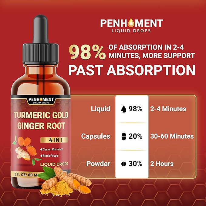 4 in 1 Liquid Turmeric Curcumin Drops Ginger Ceylon Cinnamon and Black Pepper - 2FL oz - 60 Servings