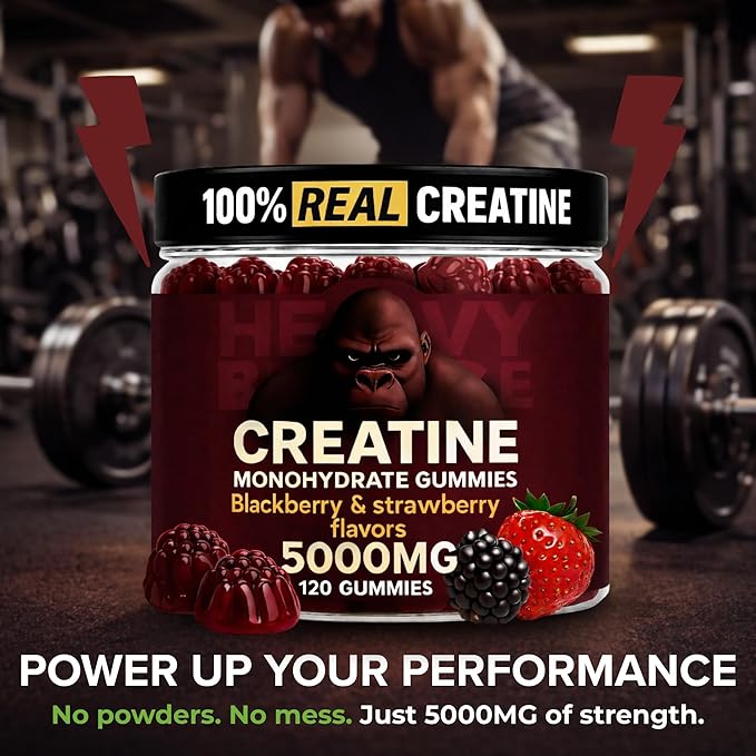 Creatine Monohydrate Gummies 5g Sugar Free Creatine with Vitamin B12 and L-Taurine | Muscle Growth for Men and Women | Low Calorie Formula 120 Gummies for 30 Servings, Mixed Berry