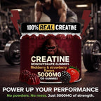 Creatine Monohydrate Gummies 5g Sugar Free Creatine with Vitamin B12 and L-Taurine | Muscle Growth for Men and Women | Low Calorie Formula 120 Gummies for 30 Servings, Mixed Berry