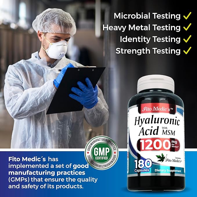 FITO MEDIC'S Lab | Hyaluronic Acid | Hyaluronic Acid Capsules | with MSM- 1200 mg per Serving, 180 Capsules | Acido hialuronico | Ultra high Absorption s.