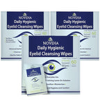 NOVEHA 180Pcs Daily Hygienic Eyelid & Lash Wipes | Individually Wrapped Cleansing Eyelash Wipes - For Blepharitis & Itchy Eyes, Demodex and Natural Makeup Remover & Daily Cleanser (3 Pack)
