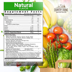 Country Farms Super Greens Natural Flavor, 50 Organic Super Foods, USDA Organic Drink Mix, Fruits, Vegetables, Super Greens, with Fiber, Mushrooms & Probiotics, Supports Energy, 60 Servings, 900g