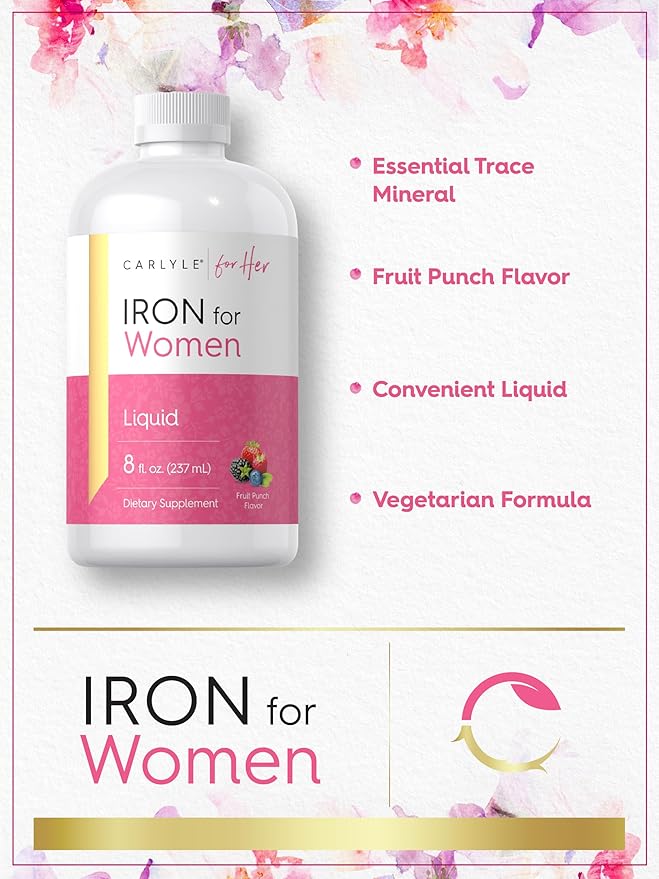Carlyle Liquid Iron for Women | 8 fl oz | Fruit Punch Flavor | Vegetarian, Non-GMO, Gluten Free Dietary Supplement
