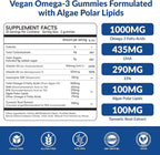 Vegan Omega 3 Gummies 1000mg - Algae Omega 3 Supplement for Women & Men with CoQ10, Vitamin D3, K2 & Turmeric - Fish Oil Alternative for Adults with DHA EPA for Brain, Eye- Sugar Free, 60 Count