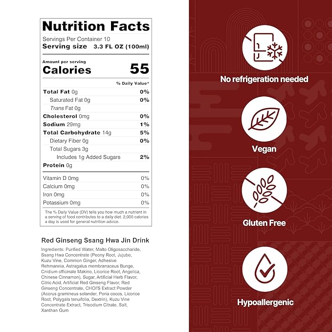 KWANGDONG Ssang Hwa Jin (Red Ginseng) - Korean Traditional Herbal Red Ginseng Tea, Supports General Wellness, Energy, and Vitality, 10 Pouches