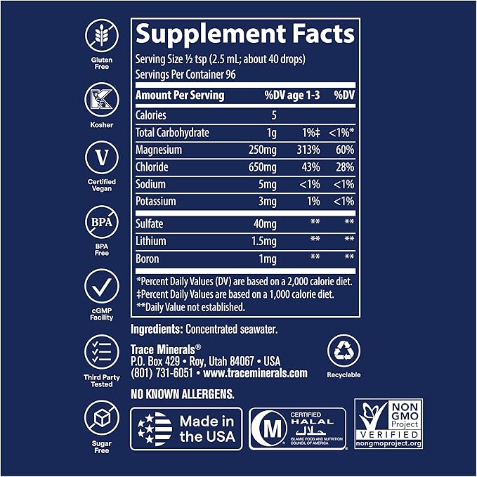 Trace Minerals ConcenTrace Trace Mineral Drops | Supports Energy, Digestion, Bone Health & Hydration, 70+ Ionic w/Magnesium, Chloride & Potassium | Keto, Vegan & Non-GMO | 6 Servings