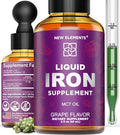 Iron Supplement for Women & Men Free Blood Builder, Iron Vitamin for Anemia | Liquid Iron Drops for Adults with MCT Oil, Natural Grape Flavor, Faster Absorption & Immune Support (2 Fl Oz)