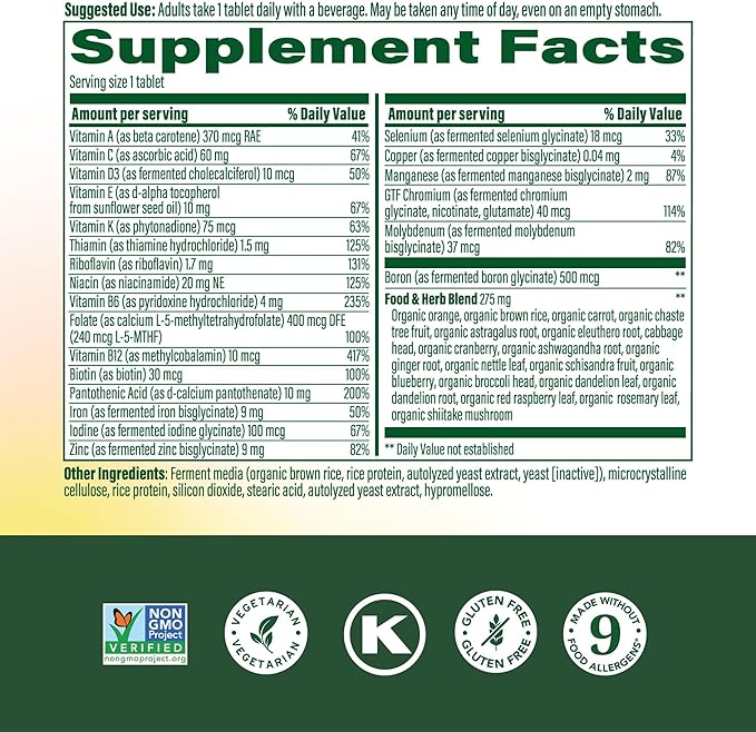 MegaFood Womens Multivitamin One Daily - Multivitamin for Women - Vitamin C, Vitamin D, Iron & B Vitamins - Bone, Energy Metabolism & Immune Support - Vegetarian, GlutenFree - 60 Tablets, 60 Servings