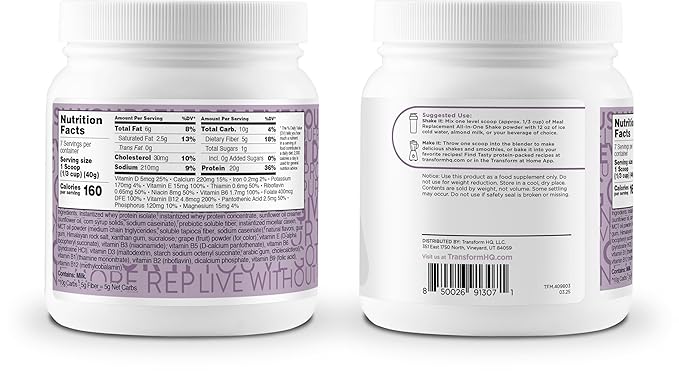 TransformHQ Meal Replacement Shake Powder 7 Servings (Blueberry Cheesecake) - Gluten Free, Non-GMO