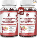 (2 Pack)16 in 1 Cayenne Pepper Gummies- Sugar-Free Capsaicin Supplements Complex w/Moringa, Hawthorn, Beet Root - Plus Wormwood, Citrus Bergamot Support Circulation* & Overall Wellness* - 60 CT