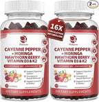 (2 Pack)16 in 1 Cayenne Pepper Gummies- Sugar-Free Capsaicin Supplements Complex w/Moringa, Hawthorn, Beet Root - Plus Wormwood, Citrus Bergamot Support Circulation* & Overall Wellness* - 60 CT