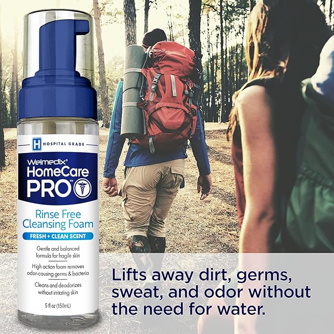 Welmedix No Rinse Cleansing Foam - Rinse Free & Waterless Body Wash, 3-in-1 Shampoo & Foaming Cleanser, Hospital Grade & pH Balanced - 5oz