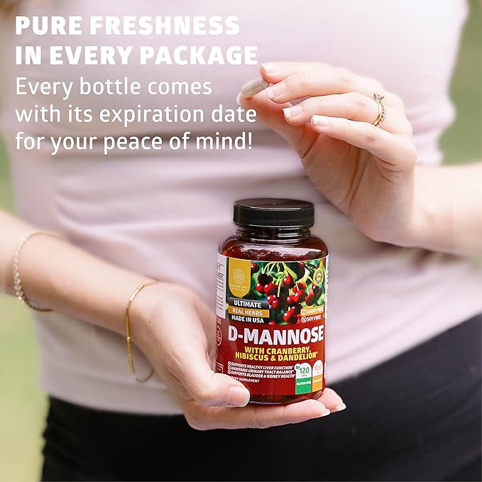 Number One Nutrition Premium D Mannose Supplement for Women and Men [Max Strength, 1350MG] Natural D-Mannose with Cranberry, Hibiscus and Dandelion for Urinary Tract Health, 120 Count