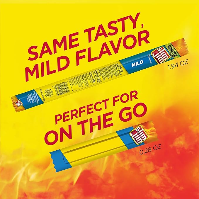Slim Jim Smoked Meat Sticks, Mild Flavor, 6g Protein Per Serving, Snack Size, Easter Basket Stuffer for Men, 0.28 oz. (14 Count)