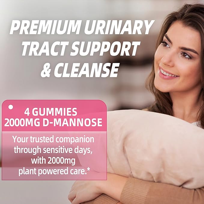 D-Mannose Gummies 2000mg with Cranberry 500mg & Hibiscus - D Mannose Chewable Supplements for Women - Liver, Bladder Flush & Urinary Tract Cleanse Health Supplement - 120 Count