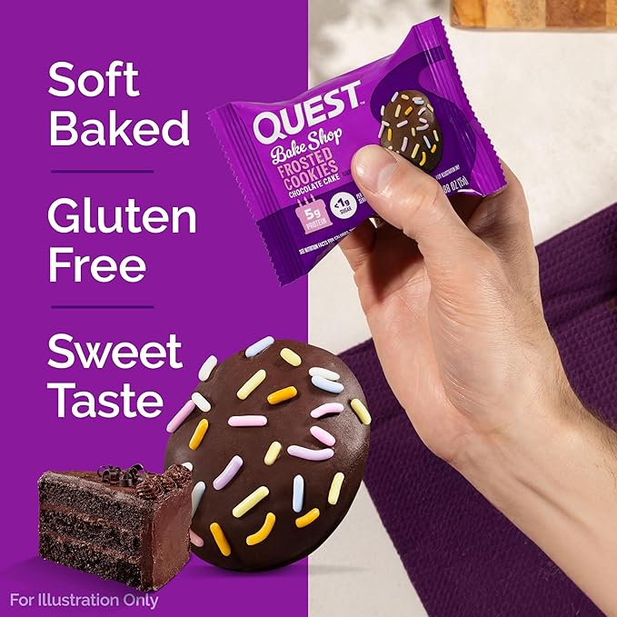 Quest Nutrition Frosted Protein Cookies, Chocolate Cake, <1g Sugar, 5g Protein, 1g Net Carbs, Gluten Free, 8 Cookies