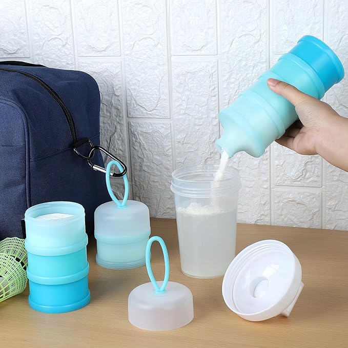 Accmor 3 Pcs Protein Powder Container to Go with Funnels Stand, 4 Compartments Stackable Protein Powder Dispenser for Workout, Fitness, Travel
