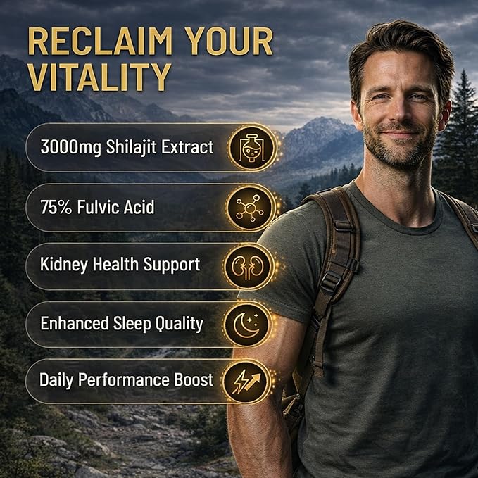 Himalayan Shilajit Gummies, 3000mg High-Potency Fulvic Acid, Supports Healthy Kidney Function, Energy & Vitality for Men, Sleep & Focus, Sugar-Free, 60 Gummies